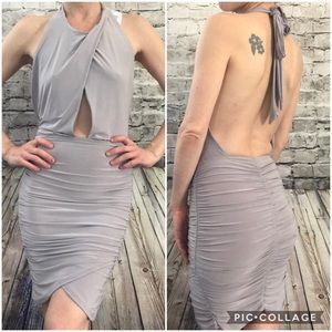 ‼️🆕Icy Grey Keyhole Ruched Halter Midi Dress S‼️
